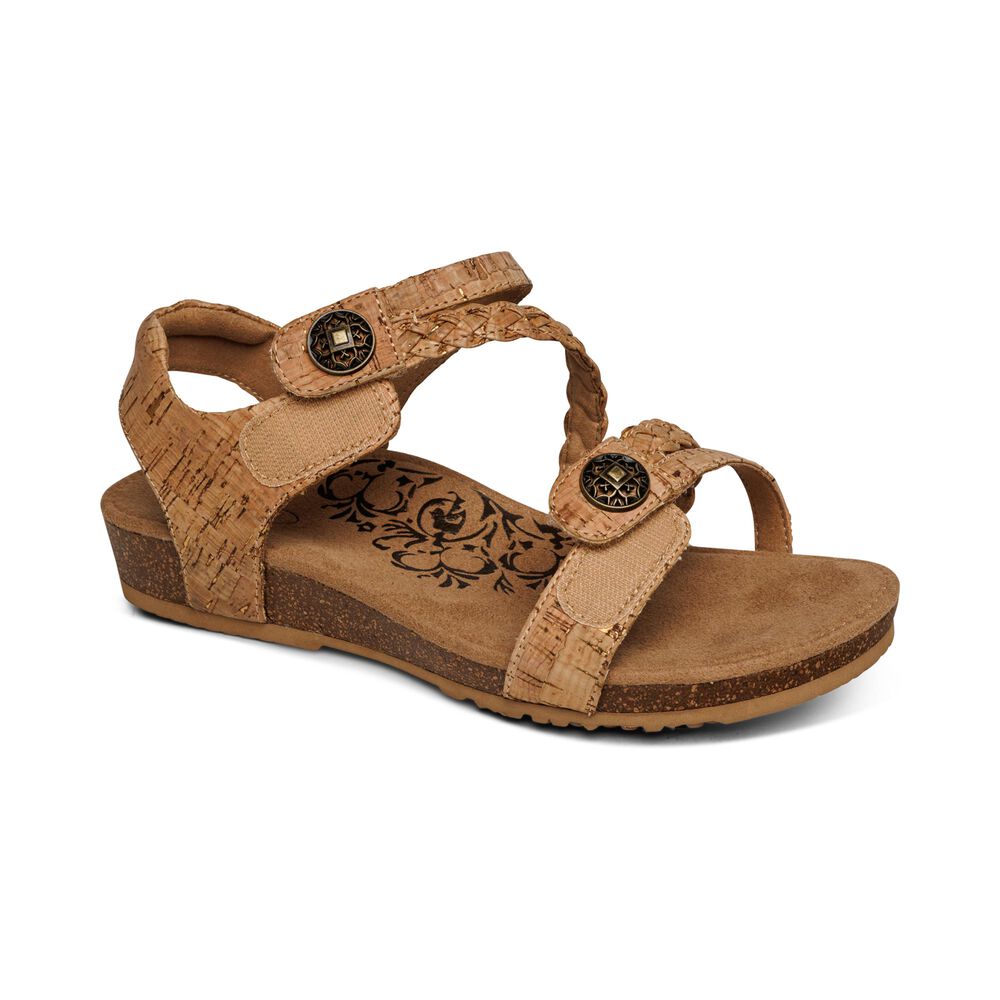 Aetrex Women's Jillian Braided Quarter Strap Sandals - Cork | USA ROT2461